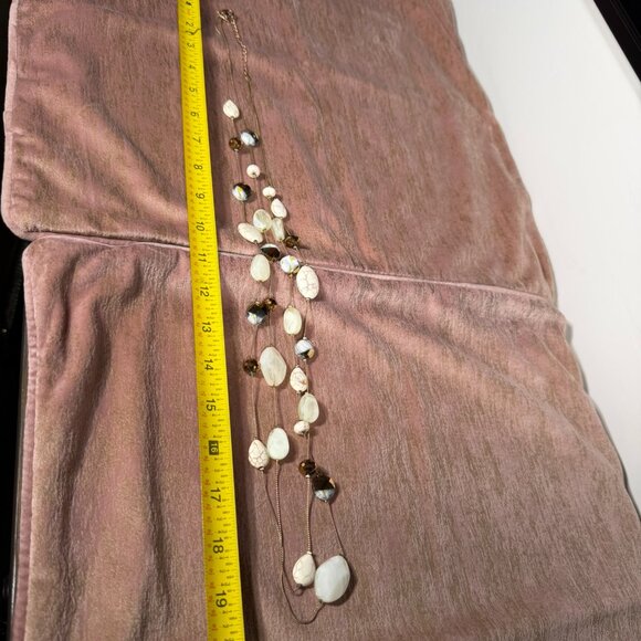 Boho Statement Necklace • Layered Long Beaded Design • Natural Stone & Gold-Tone - Picture 4 of 5